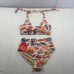 Herseas Floral Bikini Set High Waisted 2 Piece Swimsuit Multicolor Medium